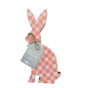 Design Styles Pink & White Checkered Wooden and Enamel Bunny Easter Decor New